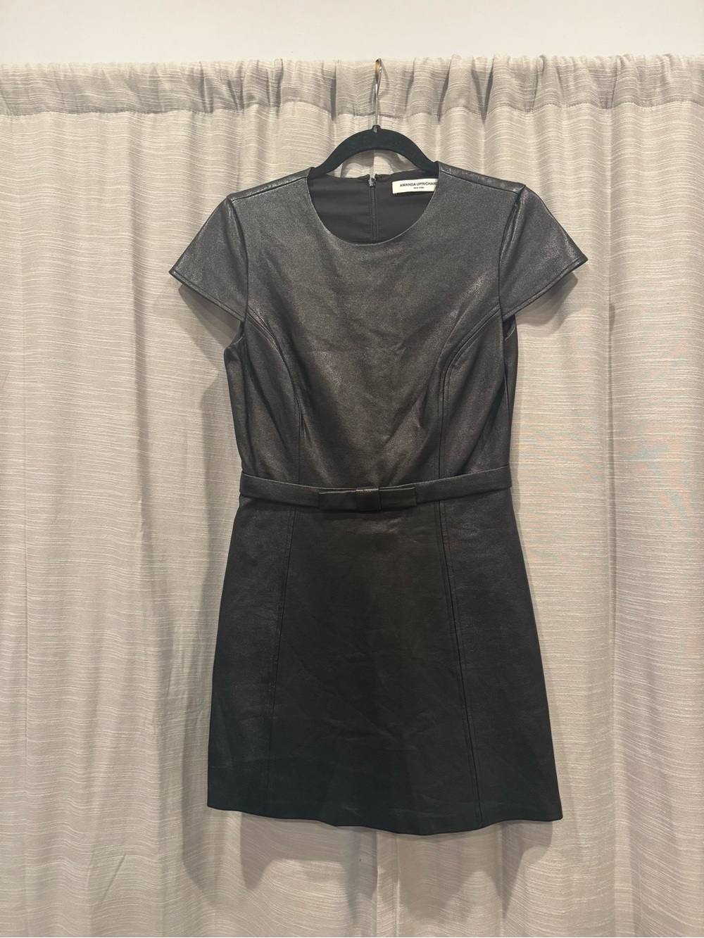 Amanda Uprichard Faux Leather Black Short-Sleeve Dress with Belt